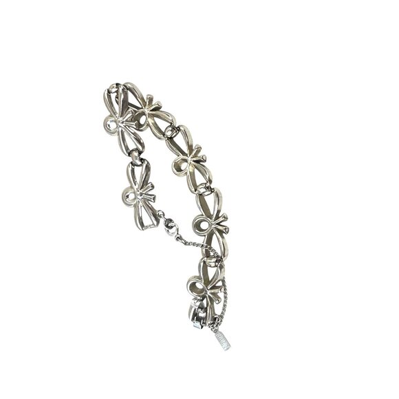 Vintage Monet Silver-Tone Floral Link Bracelet With Safety Chain & Clasp 7" For - Picture 4 of 6